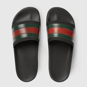 Mens Gucci classic web rubber slides